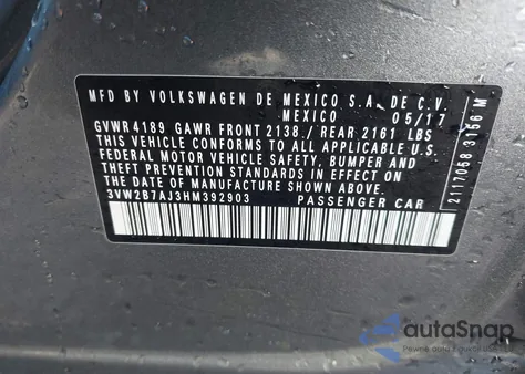 2017 Volkswagen Jetta 1.4T S from USA, damaged, VIN 3VW2B7AJ3HM392903